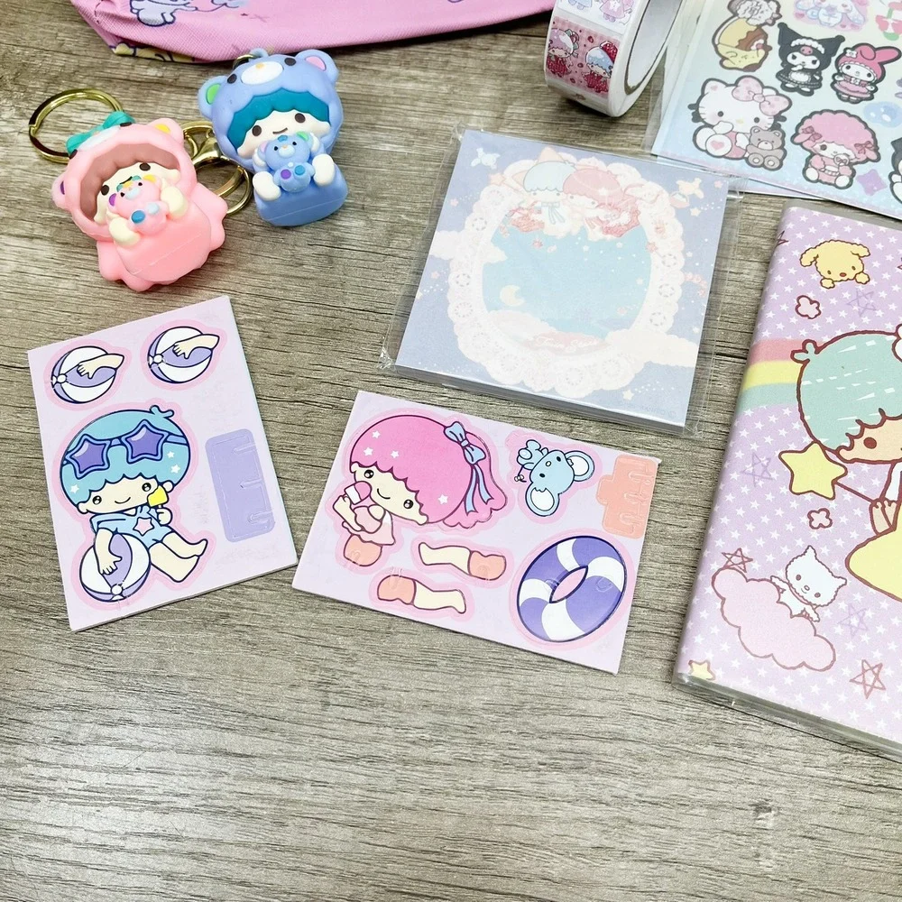 Sanrio Little Twin Stars Stationery Set Pencil Case Notebook Keychains Stickers